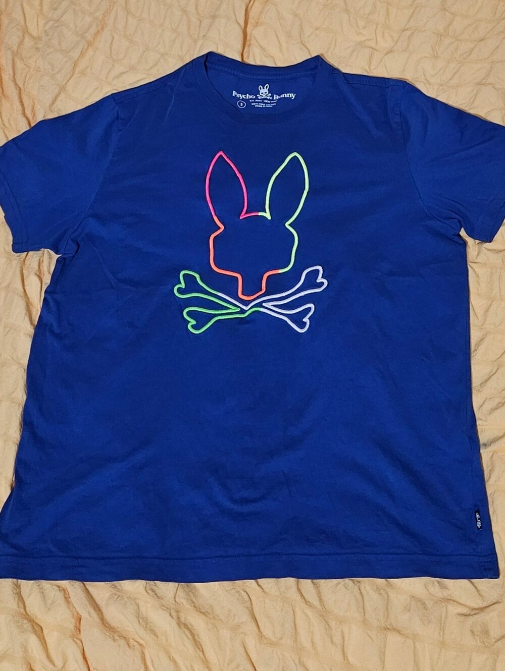 Psycho Bunny Royal Blue Tee with Neon Bunny Outline